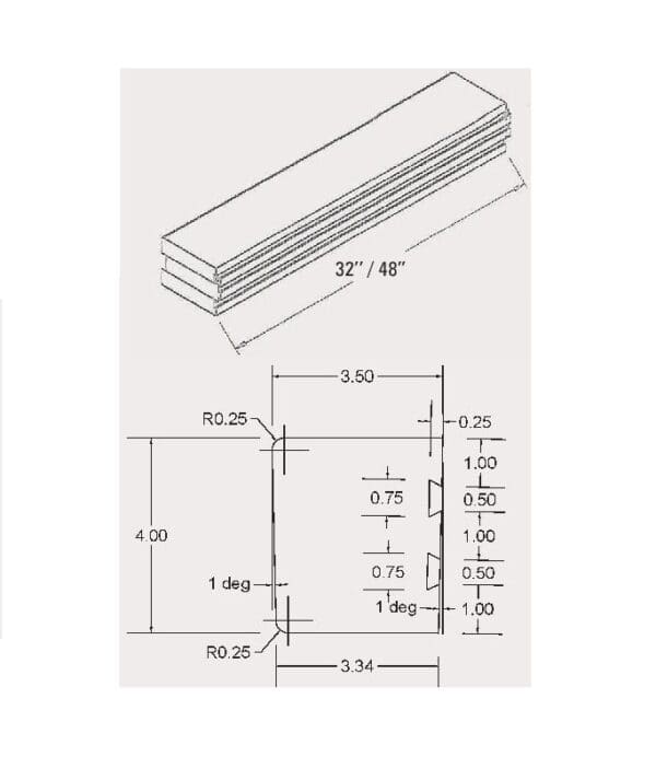 A drawing of a piece of wood with measurements.