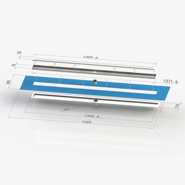 A blue and white drawing of a ruler